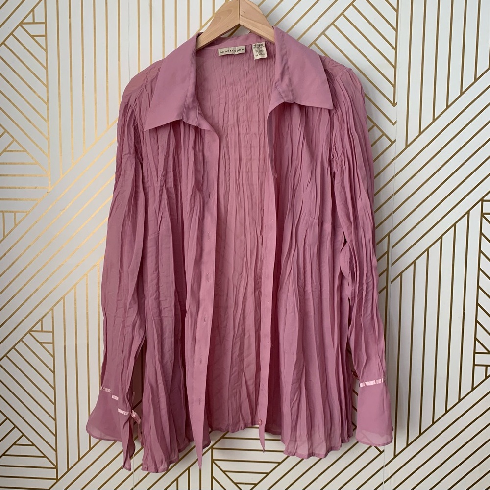 Vintage Y2K pleated bow tie bell sleeves Boho bohemian  pleated chiffon 16 / 18